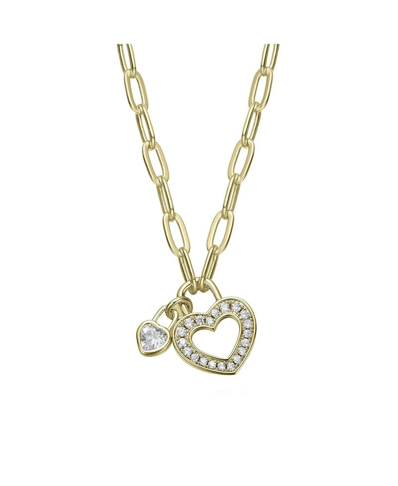 GiGiGirl 14K Gold Plated with Colored Cubic Zirconia Paperclip Chain Heart Lock Pendant Necklace