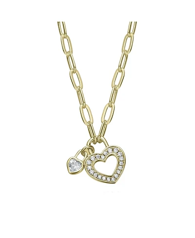 GiGiGirl 14K Gold Plated with Colored Cubic Zirconia Paperclip Chain Heart Lock Pendant Necklace