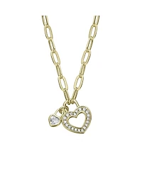 GiGiGirl 14K Gold Plated with Colored Cubic Zirconia Paperclip Chain Heart Lock Pendant Necklace