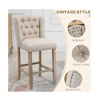 Set of 2 Counter Height Bar Stools with Solid Wood Legs and Upholstered Cushioned Seat-The Pop Home