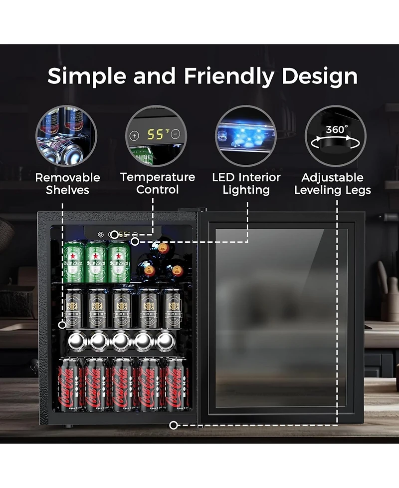 Cowsar 24 Bottle Wine Cooler/Cabinet Beverage Refrigerator Small Mini Wine Cellar Beer Soda Clear Glass Door Bar Fridge Quiet Operation Compressor Adj
