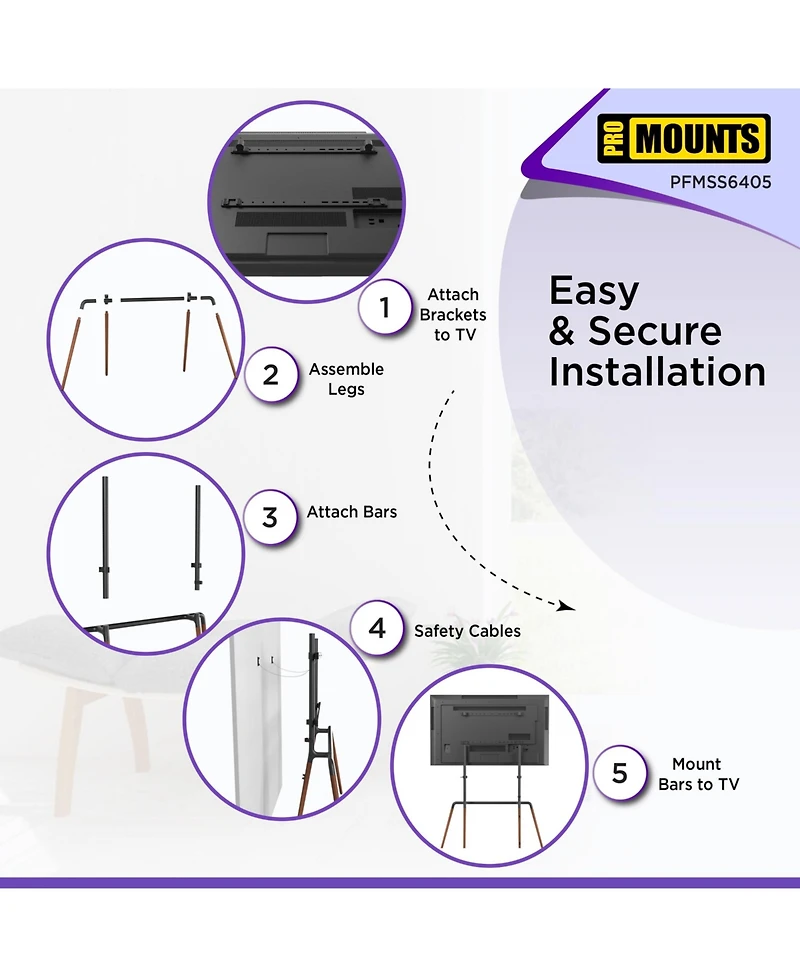 ProMounts Premium Easel Tv Stand Mount for 42"-84" TVs and Holds Up to 99 Lbs