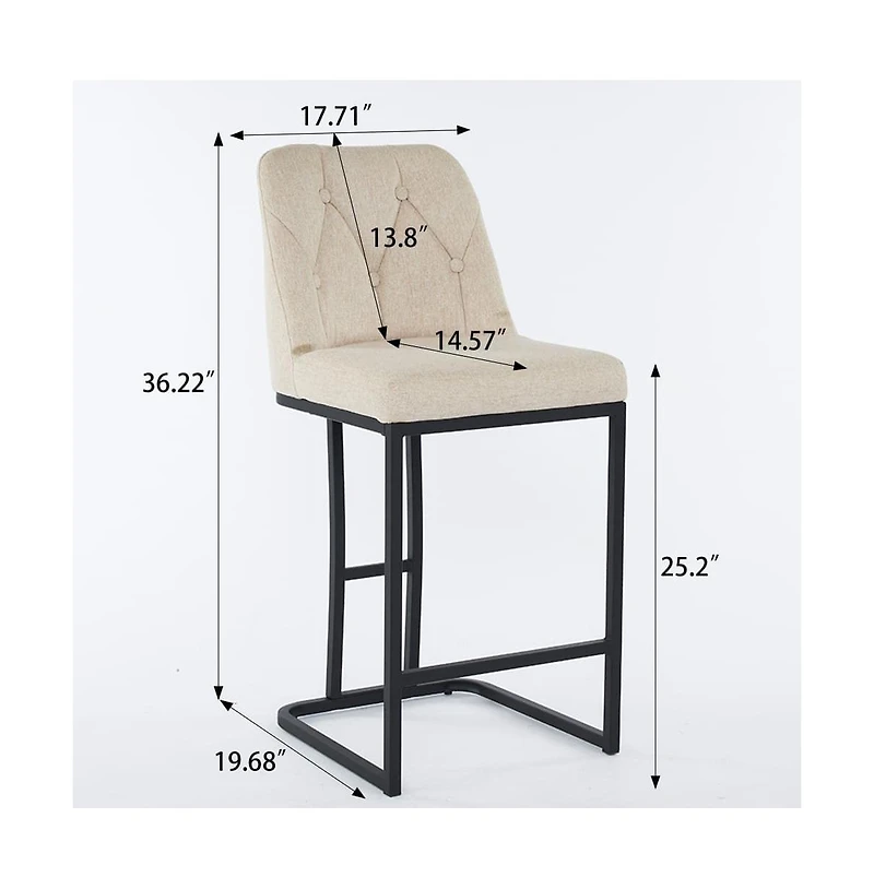 Set of 2 Modern Upholstered Bar Stools with Tufted Backrest and Sturdy Metal Frame for Kitchen Island, Home Bar, Dining Room-The Pop