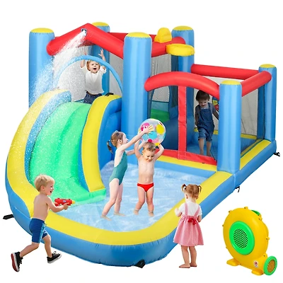 Qaba Inflatable Water Slide Bounce House w/ 550W Blower 12.6' x 9.5' x 5.9'
