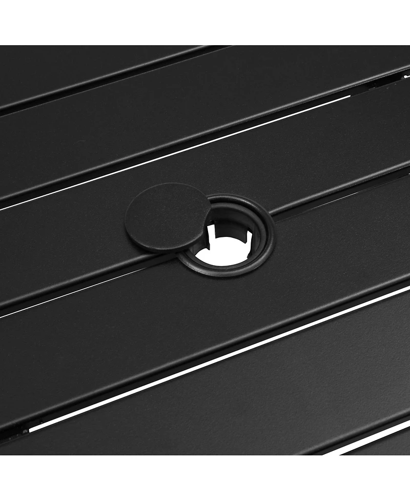 37" Black Square Metal Outdoor Dining Table with Umbrella Hole