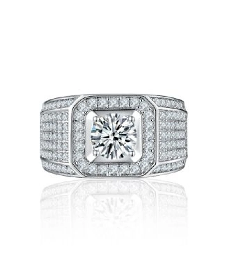 Bling Jewelry 2ctw Clear Cz Statement Halo Square Princess Cut Solitaire Promise Ring With Wide Micro Pave Band Silver Plated