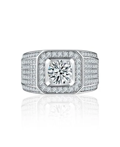 Bling Jewelry 2ctw Clear Cz Statement Halo Square Princess Cut Solitaire Promise Ring With Wide Micro Pave Band Silver Plated