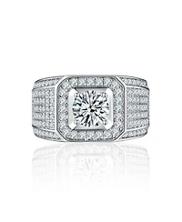 Bling Jewelry 2ctw Clear Cz Statement Halo Square Princess Cut Solitaire Promise Ring With Wide Micro Pave Band Silver Plated