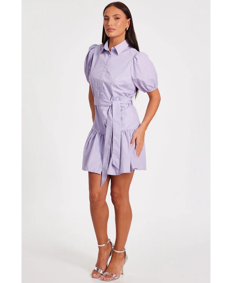 Quiz Women's Diamante Detail Cotton Shirt Dress