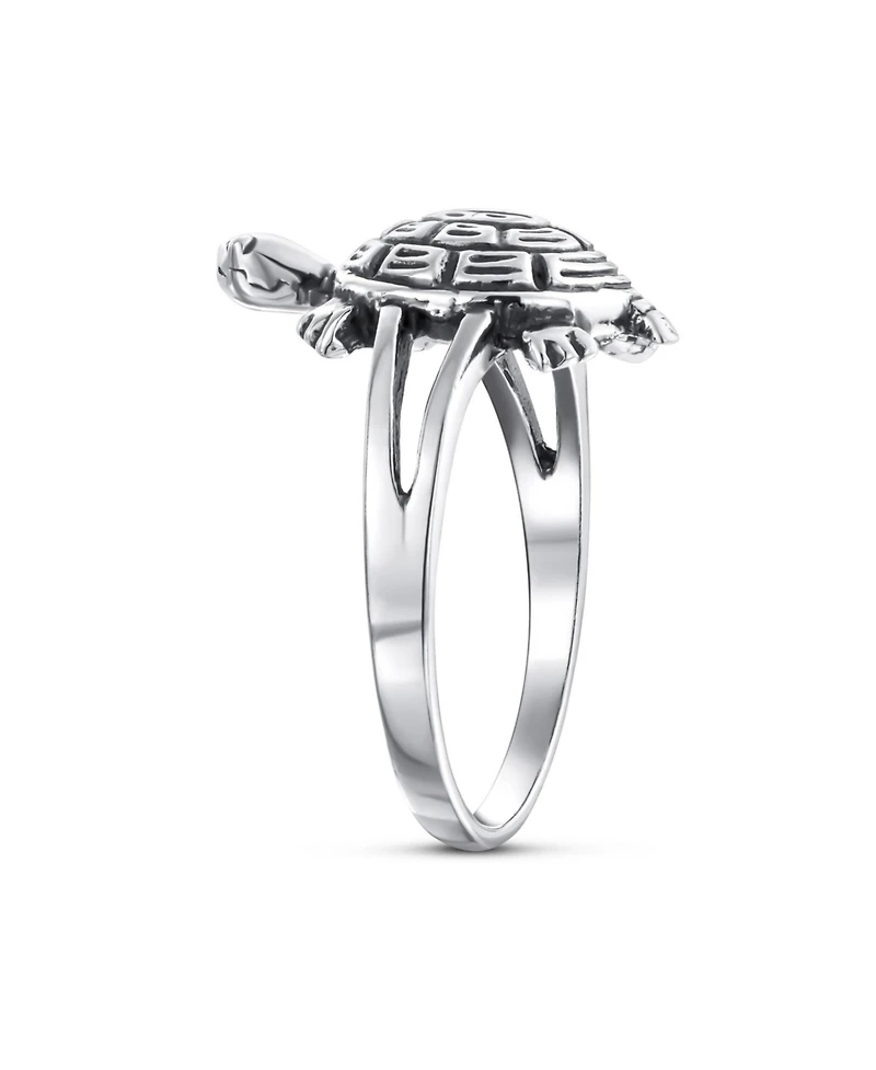 Bling Jewelry Nautical Hawaii Vacation Honeymoon Sea Turtle Ring Band Oxidized .925 Sterling Silver Split Shank Ring
