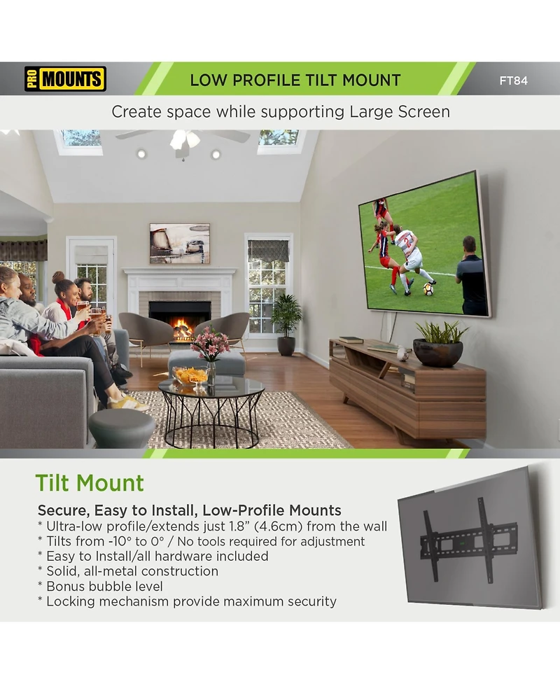 ProMounts Tilting Tv Wall Mount For 50" to 92" TVs Holds Up to 165lbs