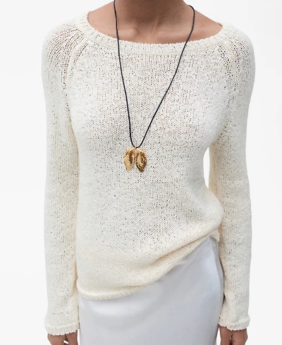 Mango Women's Round-Neck Crochet Sweater