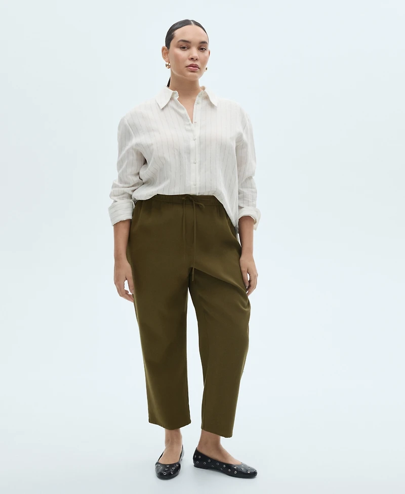 Mango Women's Elastic Waist Flowy Trouser Pants