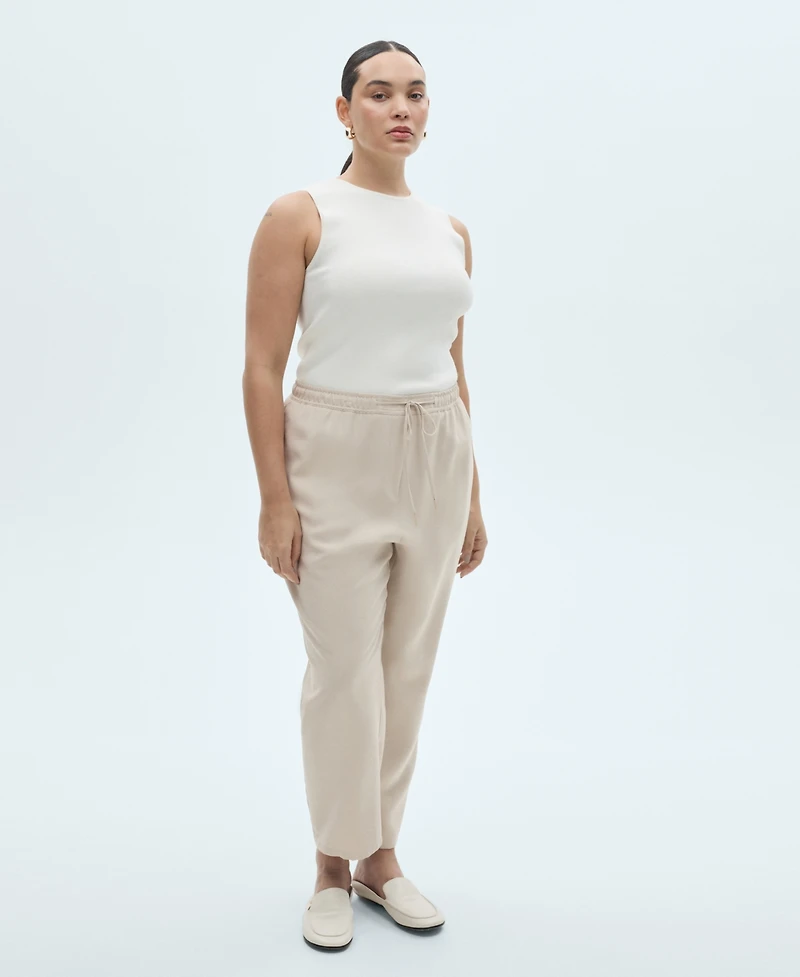 Mango Women's Elastic Waist Flowy Trouser Pants