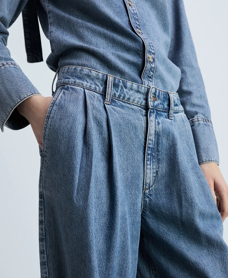 Mango Women's Wide Leg Pleated Jeans