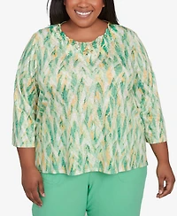 Alfred Dunner Plus Rise & Shine Bright Textured Strokes Embellished Top