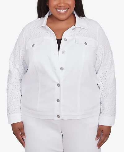 Alfred Dunner Plus Crystal Springs Eyelet Denim Long Sleeve Jacket