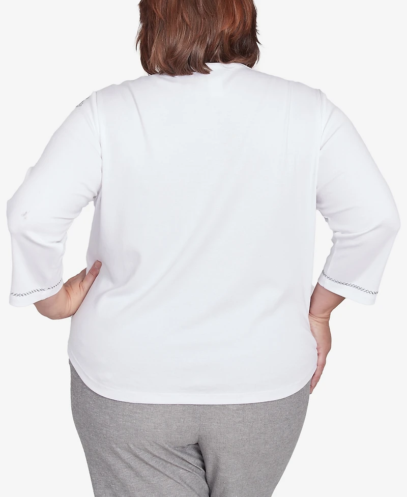 Alfred Dunner Plus Crystal Springs Embroidered Flower Crew Neck Top