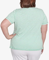 Alfred Dunner Plus Rise and Shine Lemon Printed Striped Top