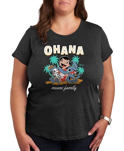 Hybrid Apparel Plus Lilo Stitch Ohana Means Family Graphic T-Shirt