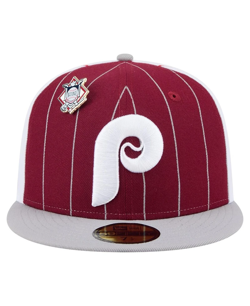 New Era Men's Dark Red Philadelphia Phillies Pinstripe 59FIFTY Fitted Hat