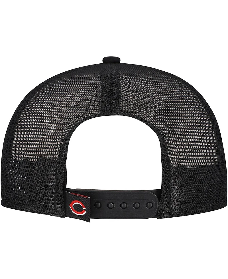 New Era Men's Black Cincinnati Reds Retro Bold A-Frame Trucker 9FORTY Adjustable Hat