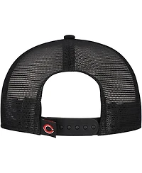 New Era Men's Black Cincinnati Reds Retro Bold A-Frame Trucker 9FORTY Adjustable Hat