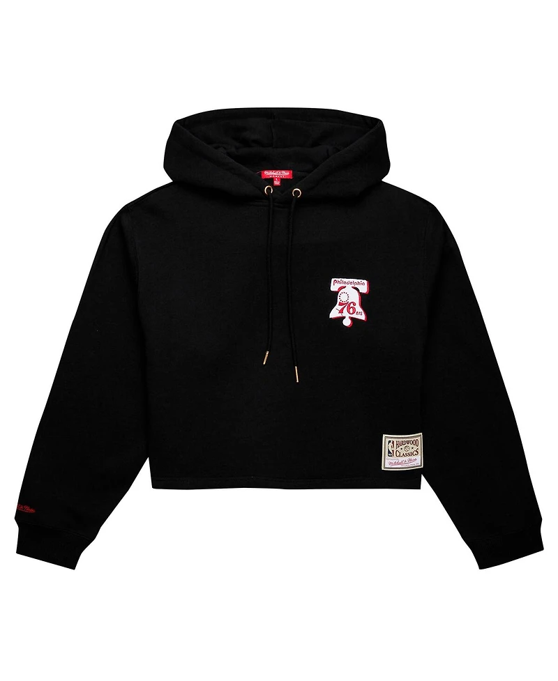 Mitchell & Ness Women's Black Philadelphia 76ers Hardwood Classics Cropped Pullover Hoodie