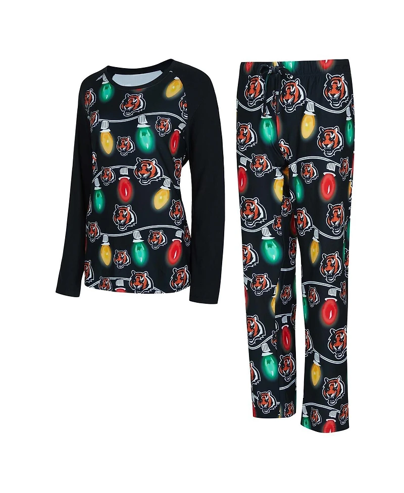Concepts Sport Women's Cincinnati Bengals Garland Knit Raglan Long Sleeve T-Shirt and Pants Set