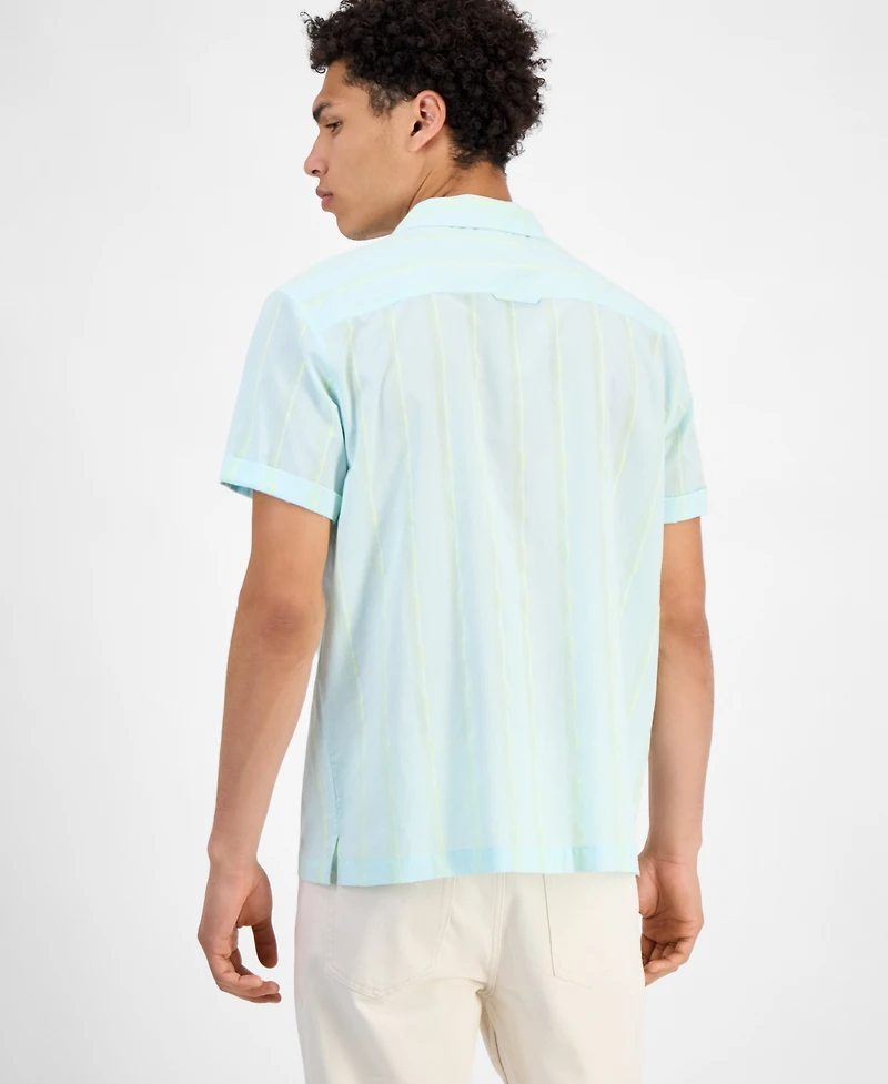 Sun + Stone Men's Adrian Short Sleeve Striped Button-Front Camp Shirt, Exclusively at Macy's