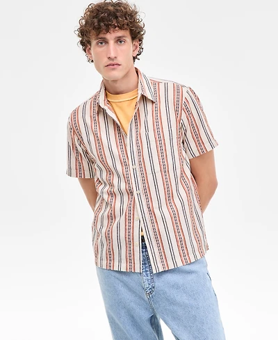 Sun + Stone Men's Arnav Regular-Fit Geo-Stripe Button-Down Shirt, Exclusively at Macy's