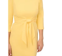 Adrianna Papell Women's Crepe Tie-Waist 3/4-Sleeve Sheath Dress