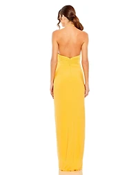 Mac Duggal Women's Halter Neck Ruched Side Front Slit Gown