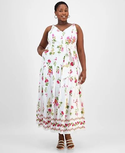 Taylor Plus Floral V-Neck Sleeveless Maxi Dress