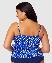 Anne Cole Plus Denim Dot Wrap-Tie Tankini Top