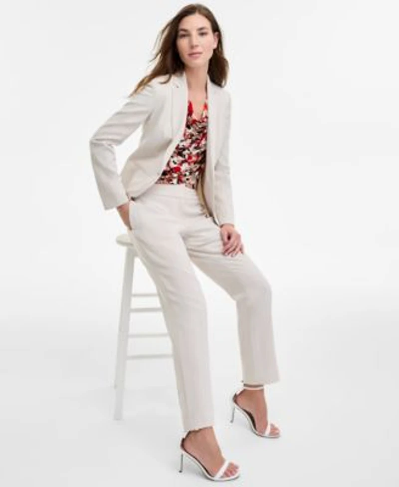 Kasper Womens Seamed Jacket Cowlneck Top Slim Leg Pants