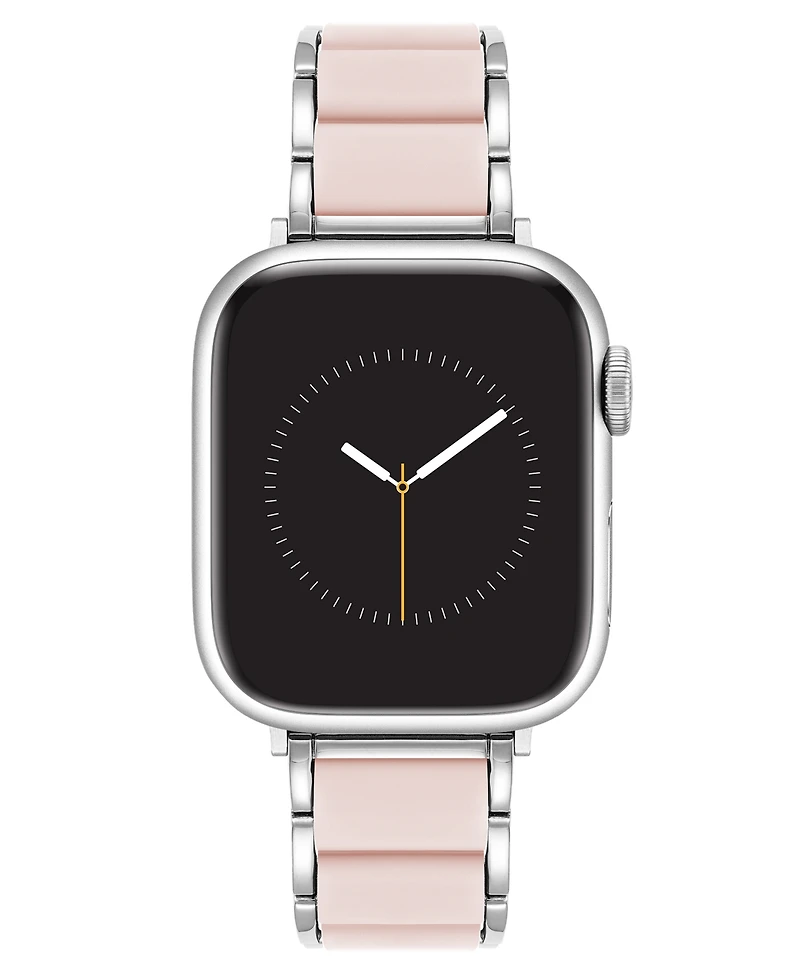 Anne Klein Women's Pink Rubberized Link with Silver-Tone Alloy Metal Band for Apple Watch 10 38/40/41mm