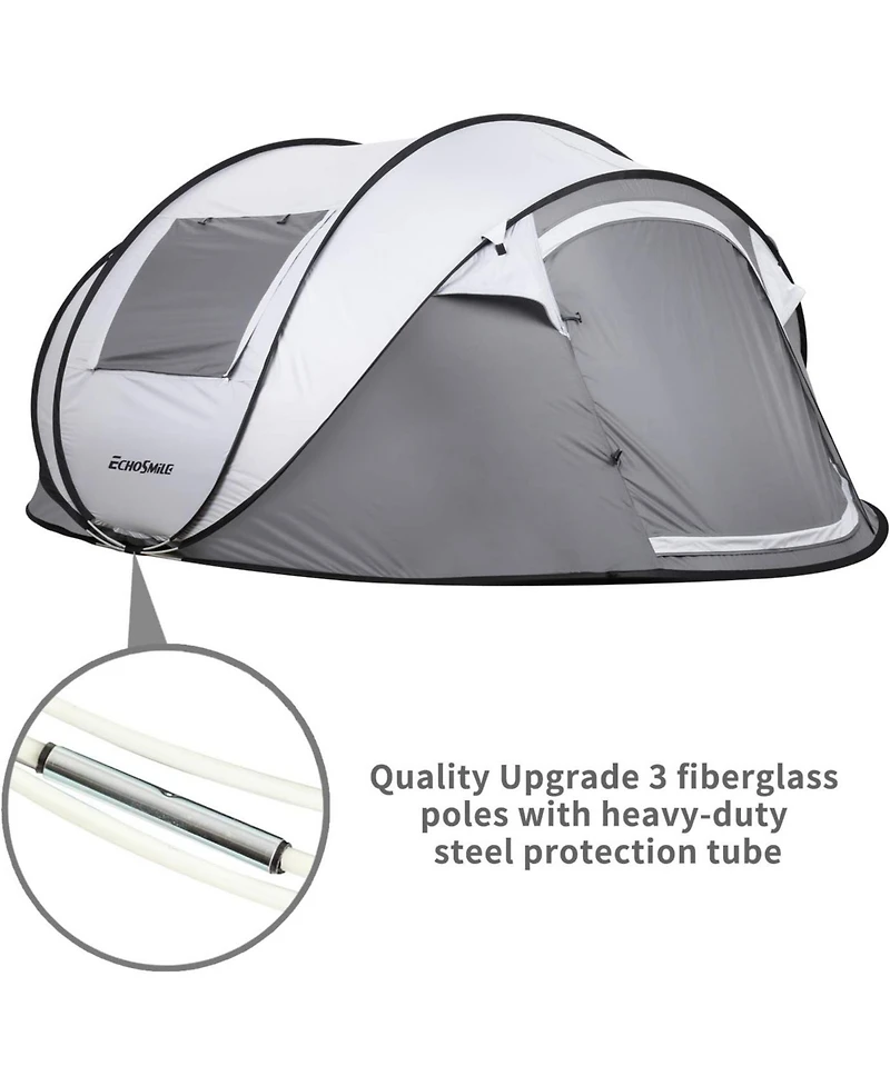 EchoSmile Camping Instant Tent, 4 Person Pop Up Water Resistant, for Hiking and Outdoor, Portable Tent with Carry Bag, 3 Seasons
