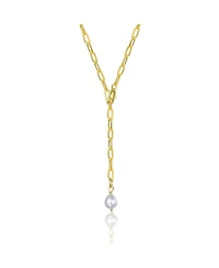 Sterling Silver 14K Gold Plated with White Freshwater Pearl Y-Style Necklace