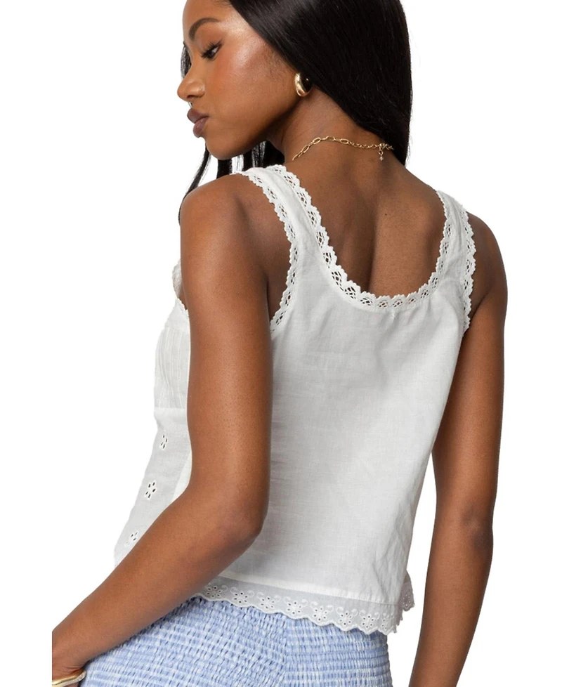 Edikted Women's Fiore Eyelet Tie Front Top