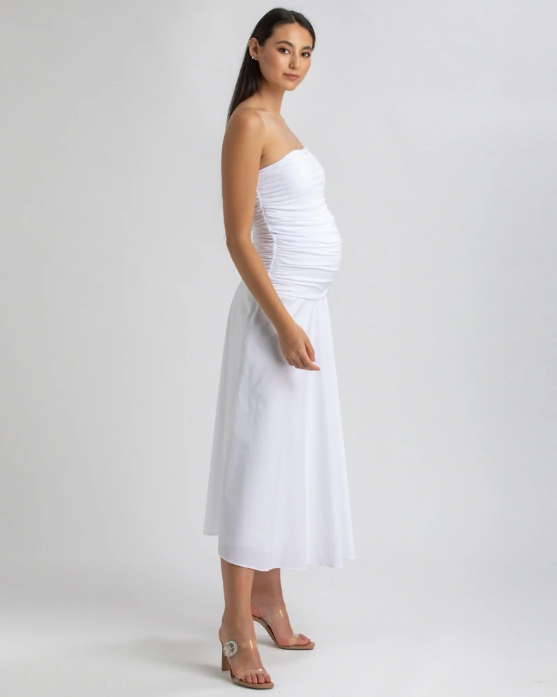 Pietro Brunelli Maternity Maternity Strapless Side Ruching Poplin and Jersey Coco Dress