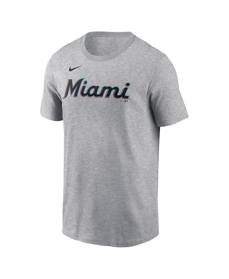 Nike Men's Sandy Alcantara Heather Gray Miami Marlins Fuse Name Number T-Shirt