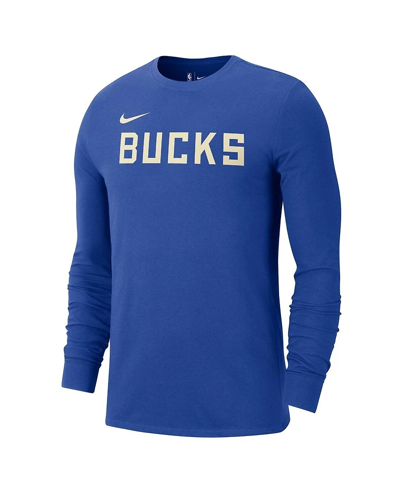 Nike Men's Royal Milwaukee Bucks 2024/25 City Edition Essential Logo Long Sleeve T-Shirt