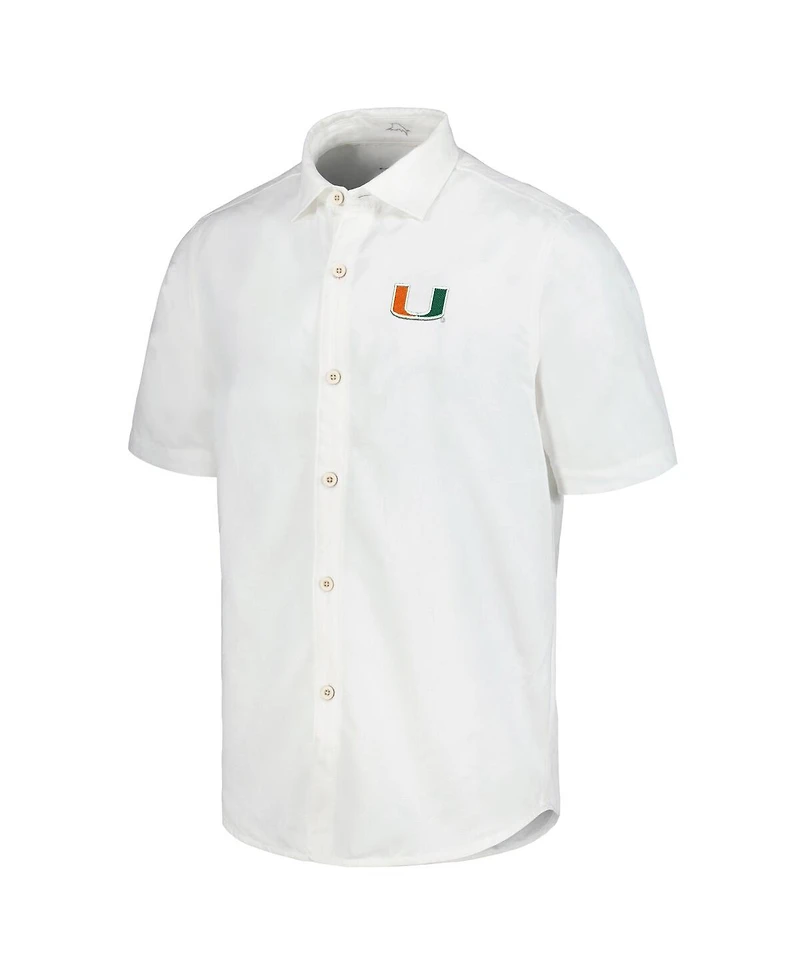 Tommy Bahama Men's White Miami Hurricanes Coconut Point Palm Vista Island Zone Camp Button-Up Shirt