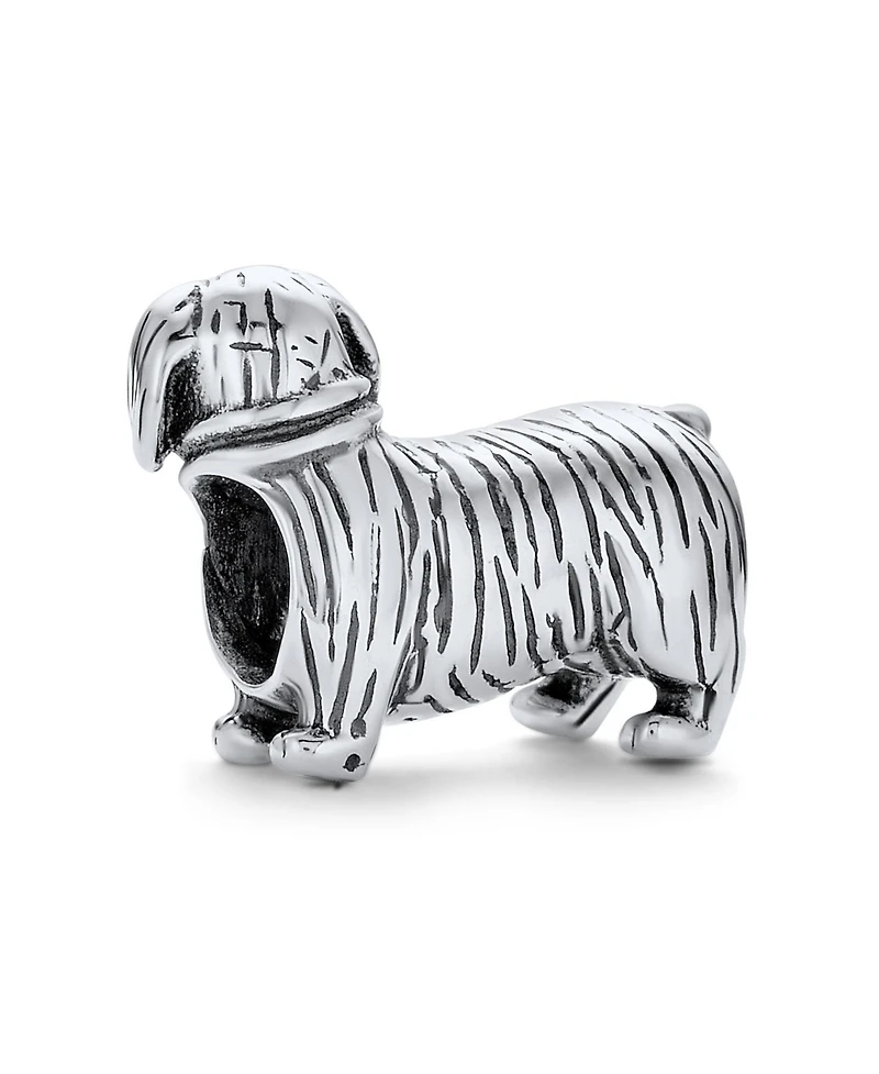 Bling Jewelry Pet Animal Lover Dachshund Hot Small Breed Dog Puppy Charm Bead Oxidized .925 Sterling Silver