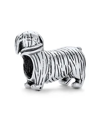 Bling Jewelry Pet Animal Lover Dachshund Hot Small Breed Dog Puppy Charm Bead Oxidized .925 Sterling Silver