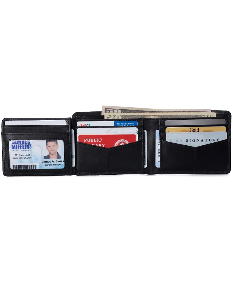 Alpine Swiss Men's Wallet for Men Rfid Protected Leather Spencer Bifold Divided Bill Section Gift Box 2 Id Windows 14 Card Storage Pockets