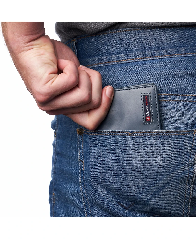 Alpine Swiss Mens Commuter Rfid Bifold Wallet 2 Id Windows Divided Bill Section