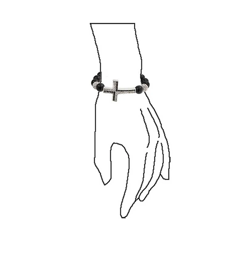 Bling Jewelry Religious Sideways Cross Black Onyx Compressed Turquoise White Pave Crystal Stretch Bracelet Silver Plated