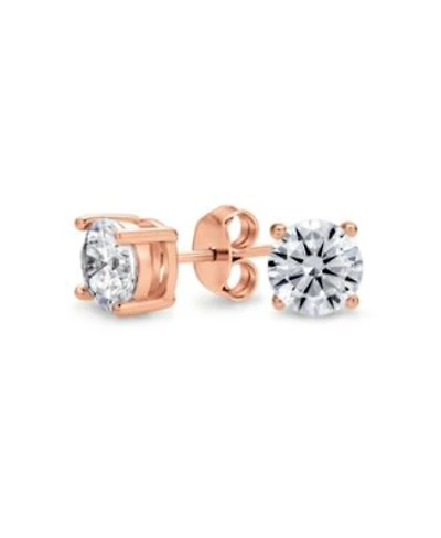Bling Jewelry Round Solitaire Cz Stud Earrings Rose Gold Plated 925 Sterling Silver